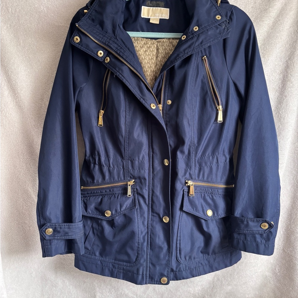 Michael Kors Navy Utility Jacket with Gold Details Women’s Sz XS - Picture 2 of 10
